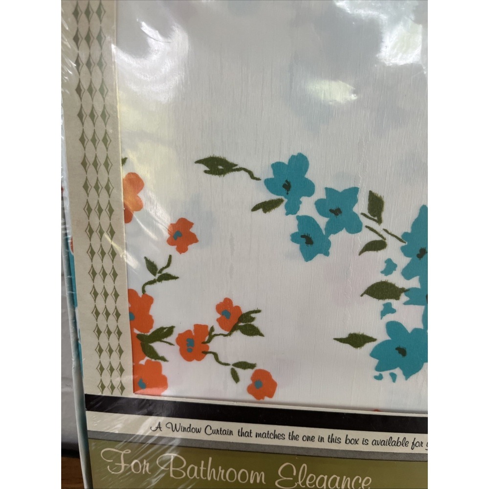 New VTG Madison Blue Orange Green‎ Floral Vinyl Shower Curtain - Picture 2 of 4